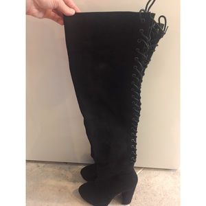 Over the Knee lace up faux suede boots